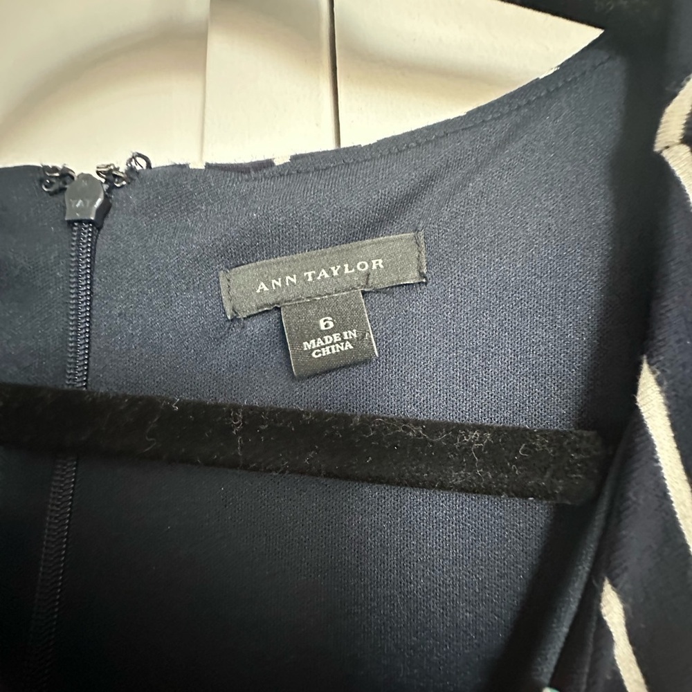 Ann Taylor Navy and White Fit and Flare Midi Dress | 6 - Picture 2 of 3